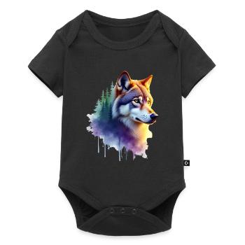 Wolf Kunst Kunstwerk Wasserfarbe Wald Wolf - Baby Premium Kurzarmbody - Schwarz - Vorne