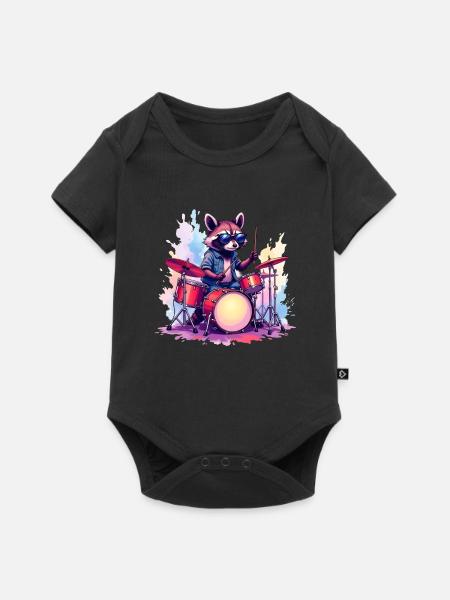 Waschbär Musik Drums Schlagzeug Waschbär - Baby Premium Kurzarmbody - Schwarz