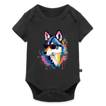 Wolf Kunst Kunstwerk Pop Art Wolfs - Baby Premium Kurzarmbody - Schwarz - Vorne