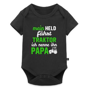Mein Held fährt Traktor ich nenne ihn papa - Baby Premium Kurzarmbody - Schwarz - Vorne