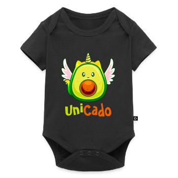 Unicado lustiges Einhorn Avocado Design Veganer - Baby Premium Kurzarmbody - Schwarz - Vorne