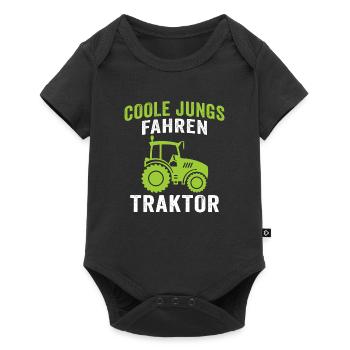 Coole jungs fahren traktor trecker junge t-shirt - Baby Premium Kurzarmbody - Schwarz - Vorne