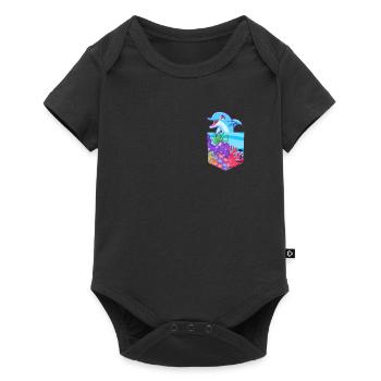 Dauphin en chemise Poche Poitrine Poche Faux Sac - Body à manches courtes Premium Bébé - noir - Devant