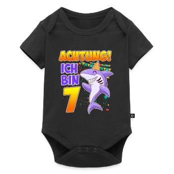 Achtung ich bin 7 Jahre 7. Geburtstag - Baby Premium Kurzarmbody - Schwarz - Vorne