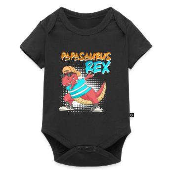 Papasaurus Rex Vater Papa - Baby Premium Kurzarmbody - Schwarz - Vorne