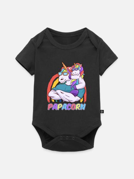 Papa Tochter Papacorn Vater Tochter Herren - Baby Premium Kurzarmbody - Schwarz