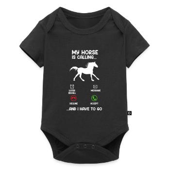 Mein Pferd ruft an - Ich muss los Reiterin - Baby Premium Kurzarmbody - Schwarz - Vorne