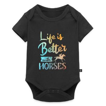 Life is better with Horses Pferde - Baby Premium short-sleeve bodysuit - black - Front