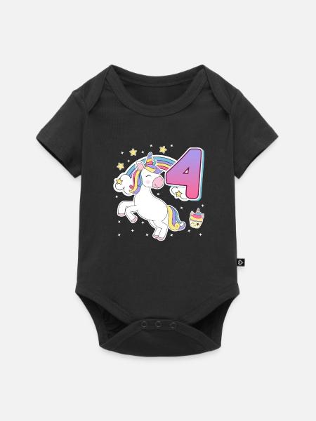 4ème anniversaire fille 4 ans cheval fille - Body à manches courtes Premium Bébé - noir