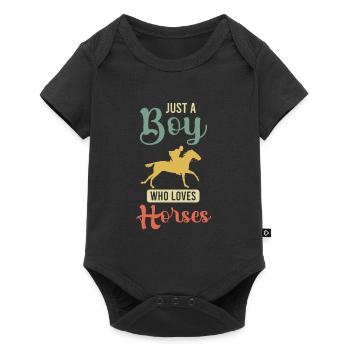 Just a Boy who loves Horses Reiter - Baby Premium Kurzarmbody - Schwarz - Vorne