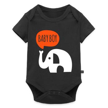 Baby Boy Junge Säugling Sprüche Elefant - Baby Premium Kurzarmbody - Schwarz - Vorne