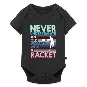 Alte Frau mit Tennisschläger Tennis Oma - Baby Premium Kurzarmbody - Schwarz - Vorne