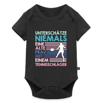 Alte Frau mit Tennisschläger Tennis Oma - Baby Premium Kurzarmbody - Schwarz - Vorne
