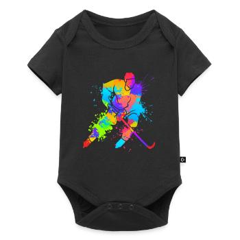 Eishockey Kunst Splash Art Eishockeyspieler - Baby Premium Kurzarmbody - Schwarz - Vorne