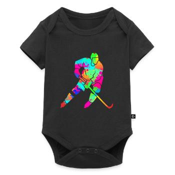 Eishockey Kunst Splash Art Eishockeyspieler - Baby Premium Kurzarmbody - Schwarz - Vorne