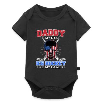 Papa est mon nom Hockey sur glace Mon jeu - Body à manches courtes Premium Bébé - noir - Devant