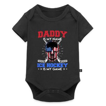 Papa est mon nom Hockey sur glace Mon jeu - Body à manches courtes Premium Bébé - noir - Devant