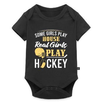 Some girls play house real girls play hockey - Baby Premium short-sleeve bodysuit - black - Front
