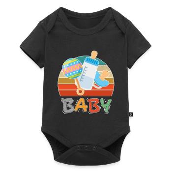 Baby Flasche Nuckel Rassel Fläschchen Retro - Baby Premium Kurzarmbody - Schwarz - Vorne