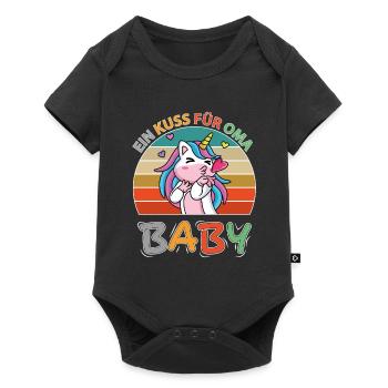 Baby Einhorn Unicorn Herz Love Kuss Oma - Baby Premium Kurzarmbody - Schwarz - Vorne