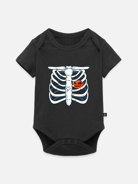 Kürbis Skelett Halloween - Baby Premium Kurzarmbody - Schwarz