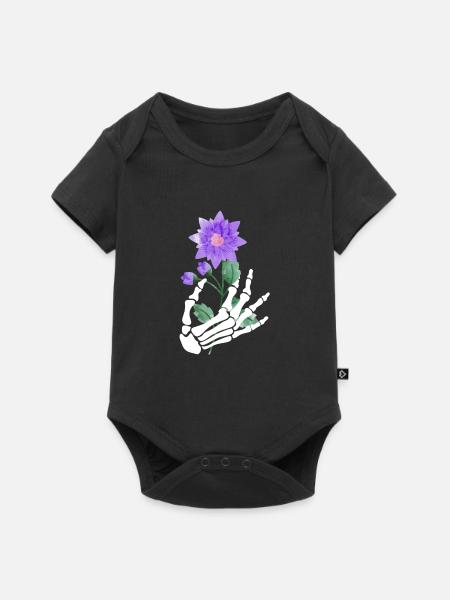 Blumen Deko Skelett Halloween - Baby Premium Kurzarmbody - Schwarz