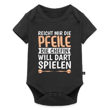 Chefin Dart spielen Frauen Darts Zubehör Dart - Baby Premium Kurzarmbody - Schwarz - Vorne