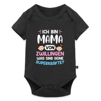 Zwillingsmama Mutter von Zwillingen Super Mama - Baby Premium Kurzarmbody - Schwarz - Vorne
