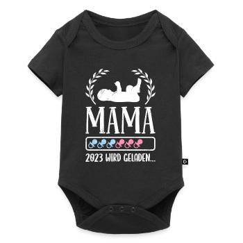 Mama 2023 loading schwanger Mädchen und Junge Mama - Baby Premium Kurzarmbody - Schwarz - Vorne