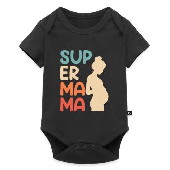 Super Mama schwanger Beste Mutter Kind - Baby Premium Kurzarmbody - Schwarz - Vorne
