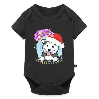 Merry Christmas Husky Puppy Christmas - Baby Premium short-sleeve bodysuit - black - Front