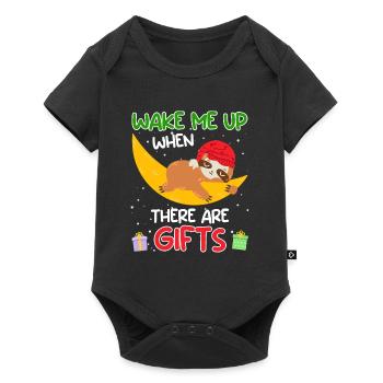 Weckt mich wenn es Geschenke gibt Faultier - Baby Premium Kurzarmbody - Schwarz - Vorne