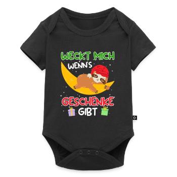 Weckt mich wenn es Geschenke gibt Faultier - Baby Premium Kurzarmbody - Schwarz - Vorne
