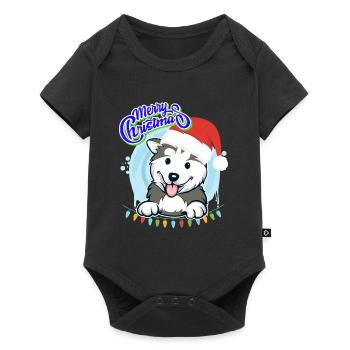 Merry Christmas Husky Puppy Christmas - Baby Premium short-sleeve bodysuit - black - Front