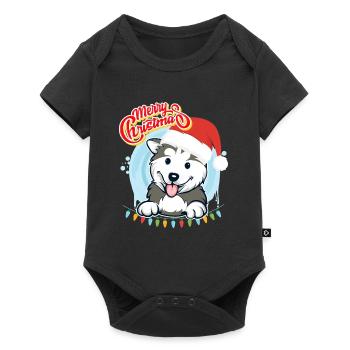 Merry Christmas Husky Puppy Christmas - Baby Premium short-sleeve bodysuit - black - Front
