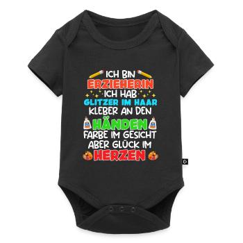 Glitzer in Haaren Klebe an den Händen Erzieherin - Baby Premium Kurzarmbody - Schwarz - Vorne
