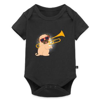 Musician with pug dog plays trombone - Baby Premium short-sleeve bodysuit - black - Front