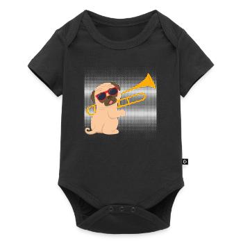 Musician with pug dog plays trombone - Baby Premium short-sleeve bodysuit - black - Front