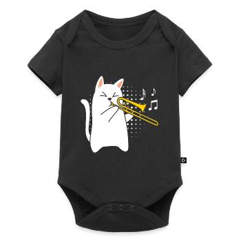 Musicien avec chat joue du trombone - Body à manches courtes Premium Bébé - noir - Devant
