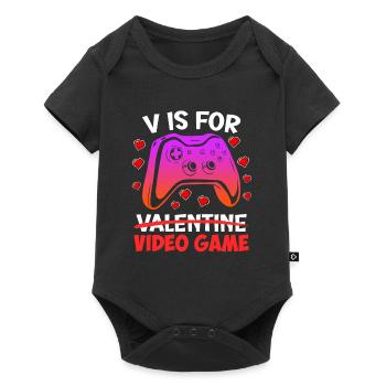 V steht für Videospiele zocken Valentinstag - Baby Premium Kurzarmbody - Schwarz - Vorne
