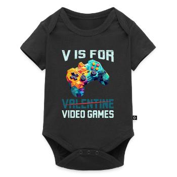 V steht für Video Games nicht Valentinstag - Baby Premium Kurzarmbody - Schwarz - Vorne
