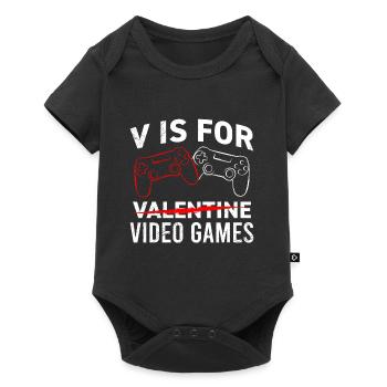 V steht für Video Games Valentinstag - Baby Premium Kurzarmbody - Schwarz - Vorne