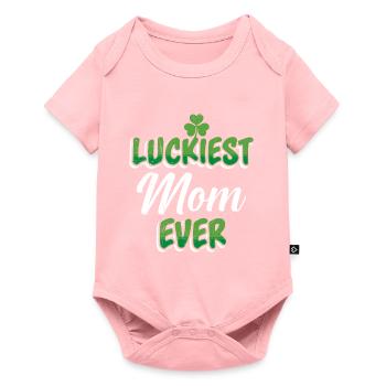 St. Patrick’s Day Spruch Luckiest Mom ever - Baby Premium Kurzarmbody - Rosa - Vorne