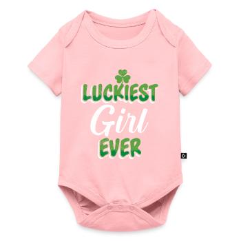 St. Patrick’s Day Spruch Luckiest Girl ever - Baby Premium Kurzarmbody - Rosa - Vorne