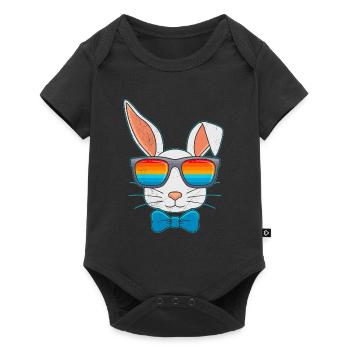 Hasengesicht Cooler Osterhase mit Brille - Baby Premium Kurzarmbody - Schwarz - Vorne