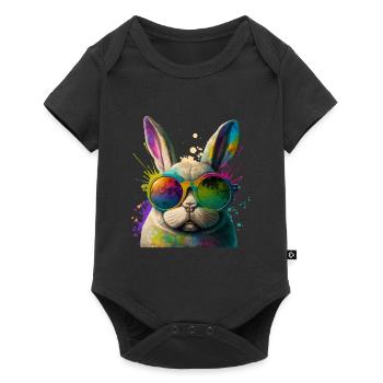 Hasengesicht Cooler Osterhase mit Brille - Baby Premium Kurzarmbody - Schwarz - Vorne