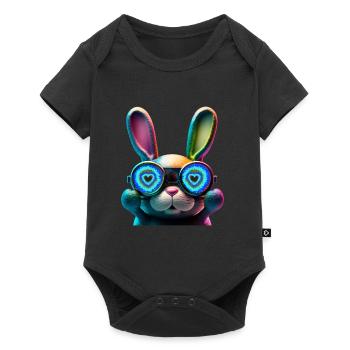 Hasengesicht Cooler Osterhase mit Brille - Baby Premium Kurzarmbody - Schwarz - Vorne