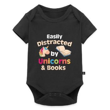 Book lovers Easy to distract by unicorns - Baby Premium short-sleeve bodysuit - black - Front