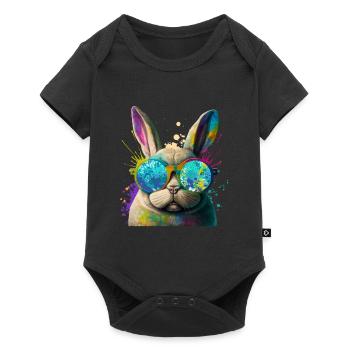 Hasengesicht Cooler Osterhase mit Brille - Baby Premium Kurzarmbody - Schwarz - Vorne