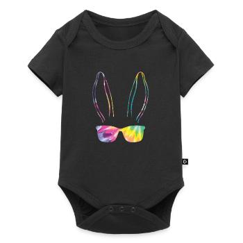 Hasengesicht Cooler Osterhase mit Brille - Baby Premium Kurzarmbody - Schwarz - Vorne
